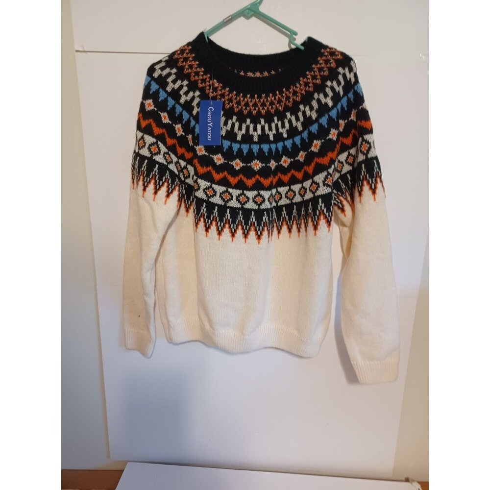 chouyatou Women's Crewneck Long Sleeve  Size Large Knitted Sweater Pullover